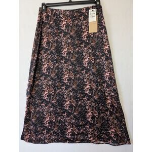 Halogen Marble Print Midi Skirt Side Slit Elastic Waist Black Pink Womens Sz MP‎